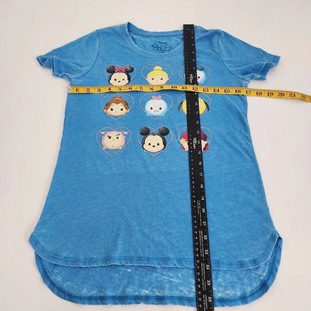 Disney Tsum Tsum Blue‎ Acid Wash Heart Graphic Tee Girls XL 14-16 Short Sleeve